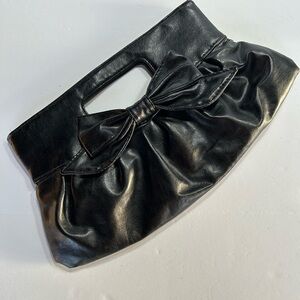 Black Leather Bow Handbag Purse Clutch with Bow